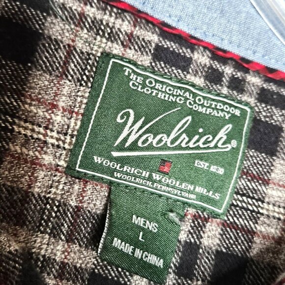 Woolrich Shirt Mens Large Gray Black Plaid Cotton Flannel Button Up Gorpcore - Picture 4 of 8
